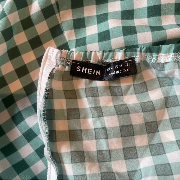 SHEIN- SZ M Green White VCAY Buffalo Plaid Frill Trim Wrap Knot Side Tube Dress - Picture 7 of 7